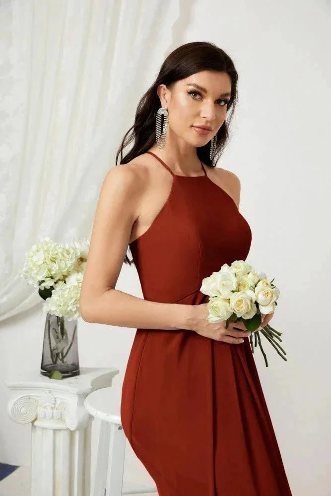 Numbersea Chiffon Halter Bridesmaid Dresses Long A-Line Formal Evening Dress 2805 - Image 73