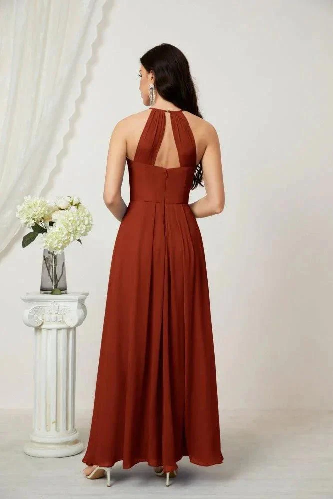 Numbersea Chiffon Halter Bridesmaid Dresses Long A-Line Formal Evening Dress 2805 - Image 74