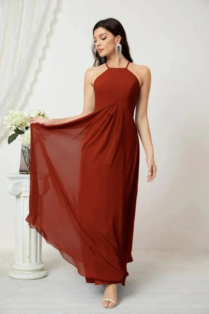 Numbersea Chiffon Halter Bridesmaid Dresses Long A-Line Formal Evening Dress 2805 - Image 75
