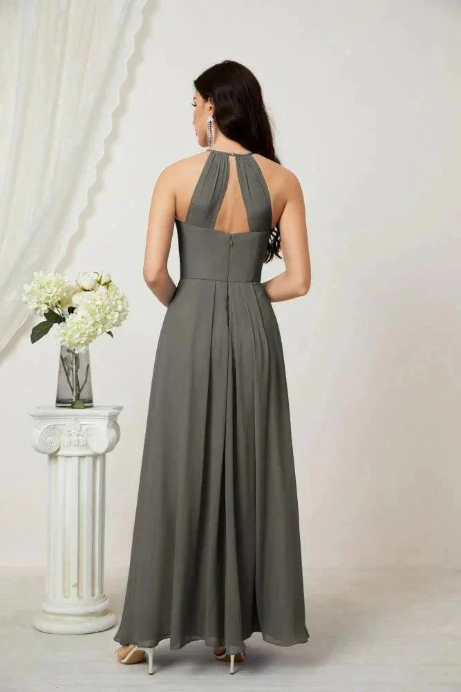 Numbersea Chiffon Halter Bridesmaid Dresses Long A-Line Formal Evening Dress 2805 - Image 78