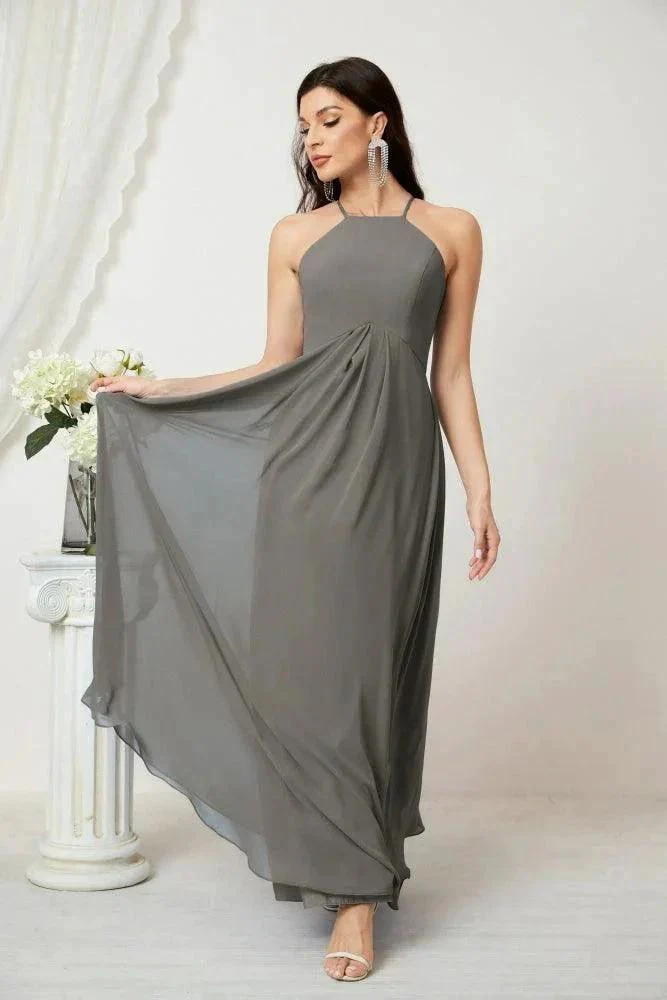 Numbersea Chiffon Halter Bridesmaid Dresses Long A-Line Formal Evening Dress 2805 - Image 79