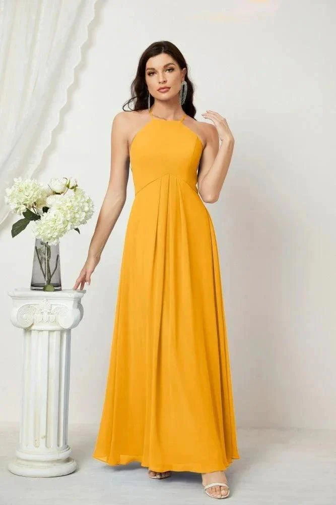 Numbersea Chiffon Halter Bridesmaid Dresses Long A-Line Formal Evening Dress 2805 - Image 8