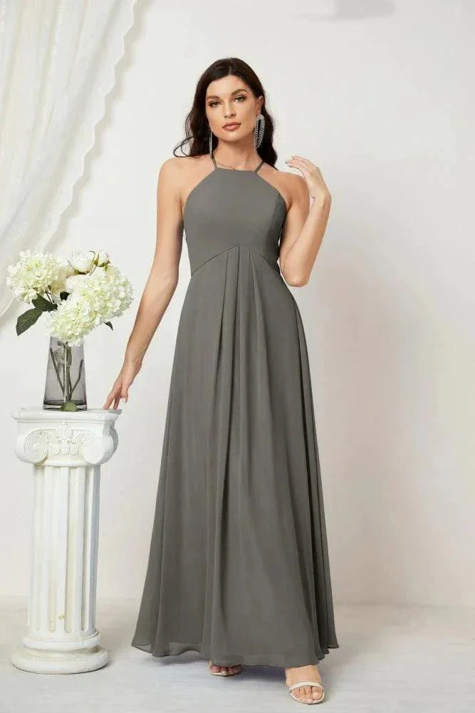 Numbersea Chiffon Halter Bridesmaid Dresses Long A-Line Formal Evening Dress 2805 - Image 80