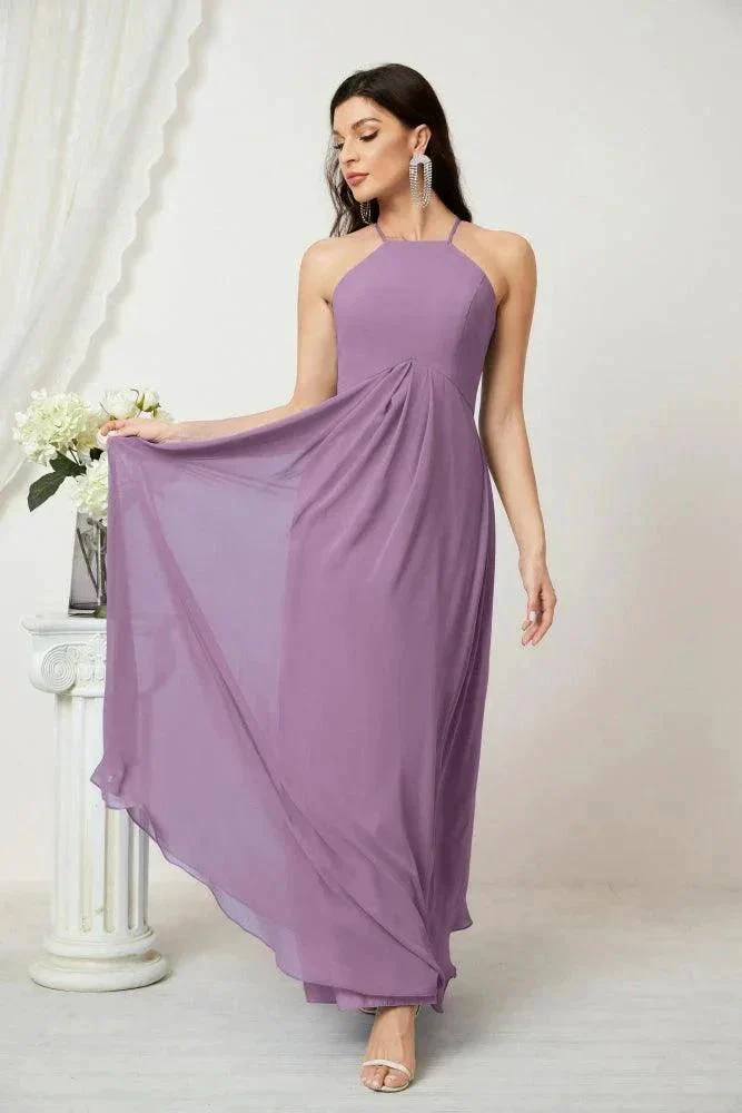 Numbersea Chiffon Halter Bridesmaid Dresses Long A-Line Formal Evening Dress 2805 - Image 83