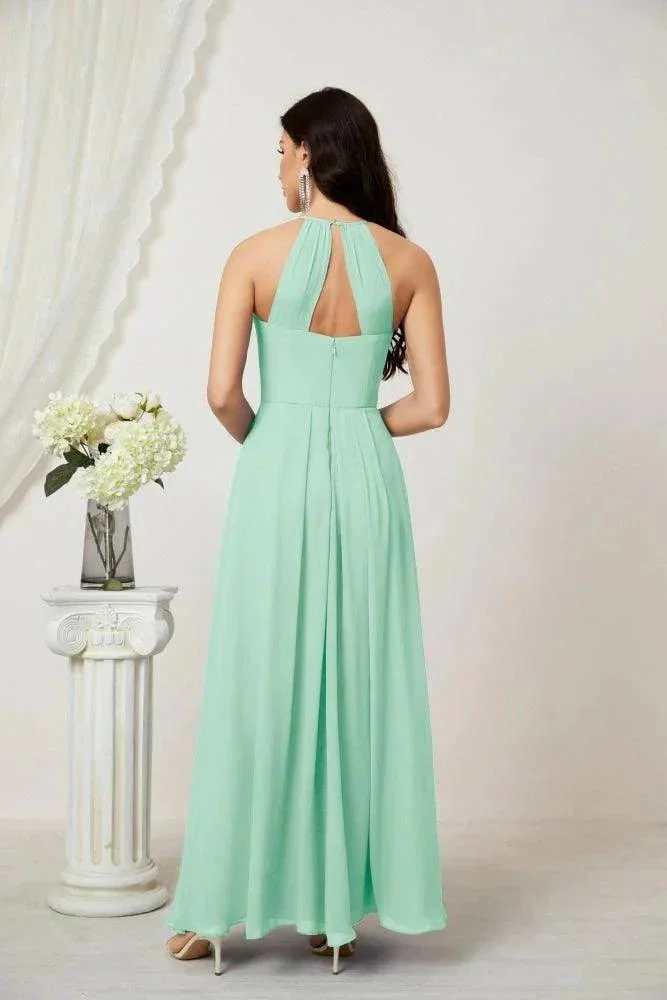 Numbersea Chiffon Halter Bridesmaid Dresses Long A-Line Formal Evening Dress 2805 - Image 86