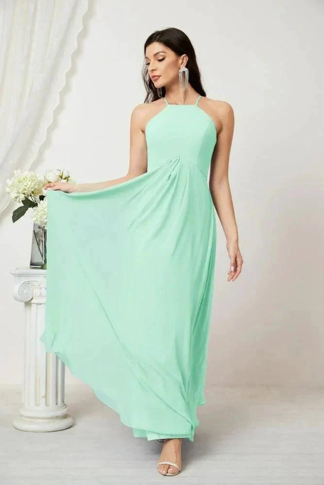 Numbersea Chiffon Halter Bridesmaid Dresses Long A-Line Formal Evening Dress 2805 - Image 87
