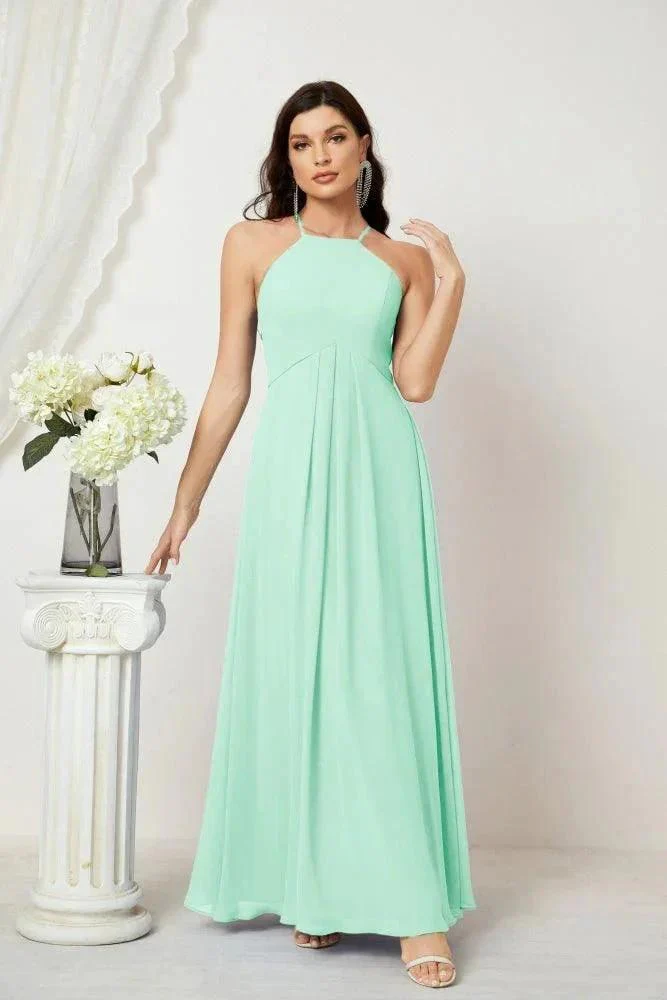 Numbersea Chiffon Halter Bridesmaid Dresses Long A-Line Formal Evening Dress 2805 - Image 88