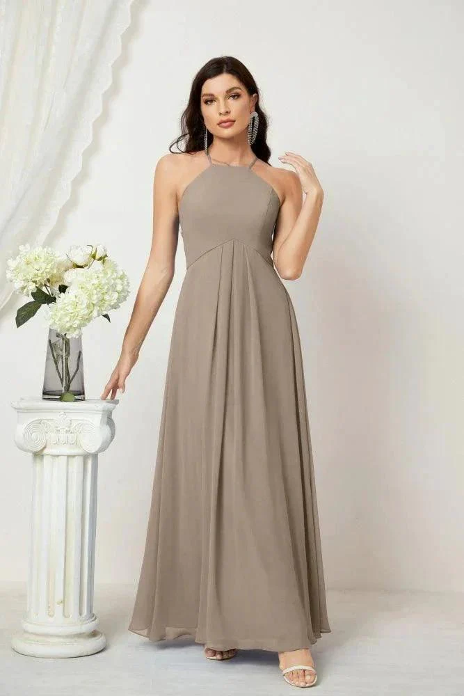Numbersea Chiffon Halter Bridesmaid Dresses Long A-Line Formal Evening Dress 2805 - Image 96