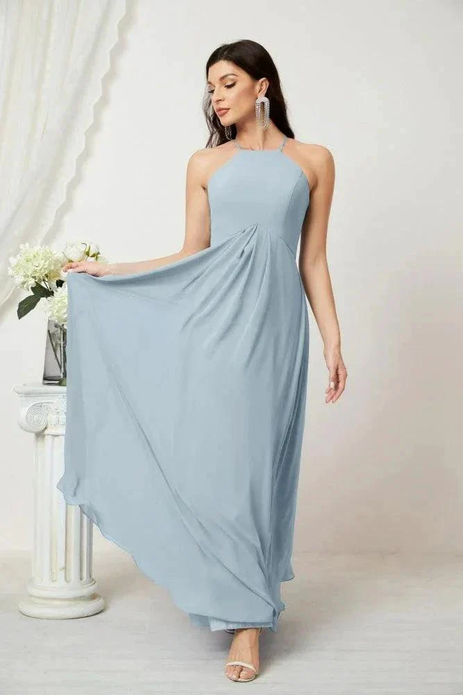Numbersea Chiffon Halter Bridesmaid Dresses Long A-Line Formal Evening Dress 2805 - Image 99