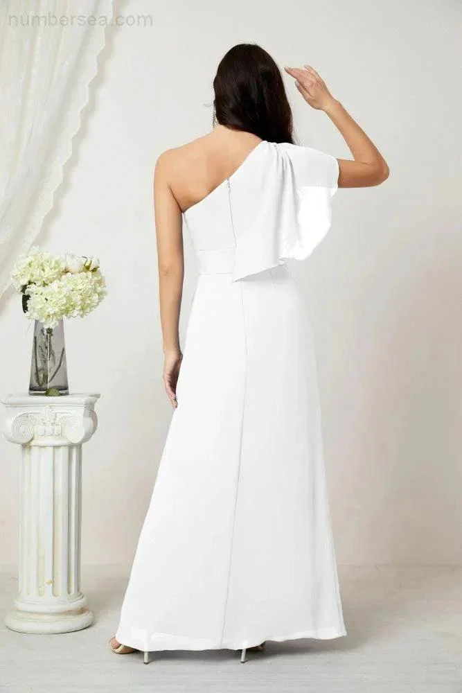 Numbersea  Chiffon Ruffled One Shoulder Long Bridesmaid Dresses A-line Formal Evening Gown Side Split 2809 - Image 166