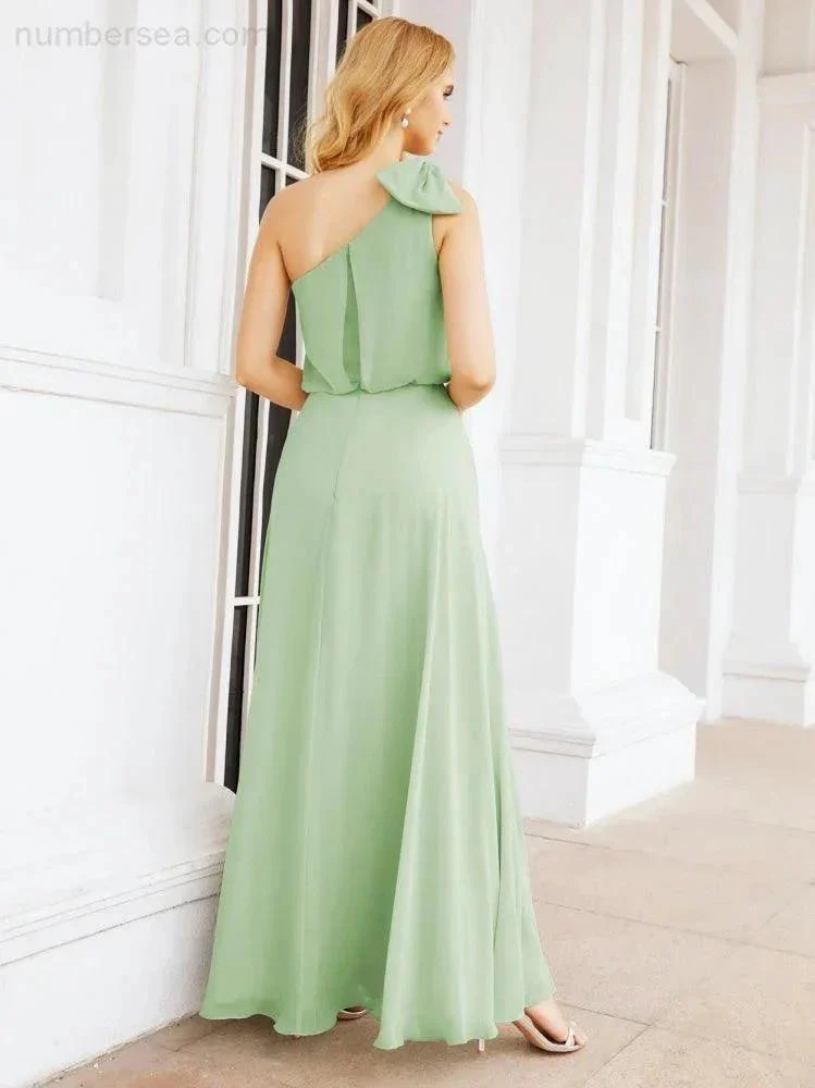 Numbersea Chiffon Ruffled One Shoulder Sleeveless Long Bride Dresses A-line Formal Evening Gown Side Split 28057 - Image 10