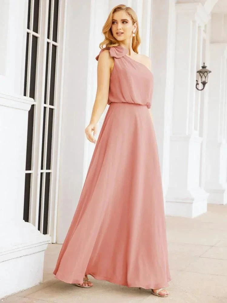 Numbersea Chiffon Ruffled One Shoulder Sleeveless Long Bride Dresses A-line Formal Evening Gown Side Split 28057 - Image 11