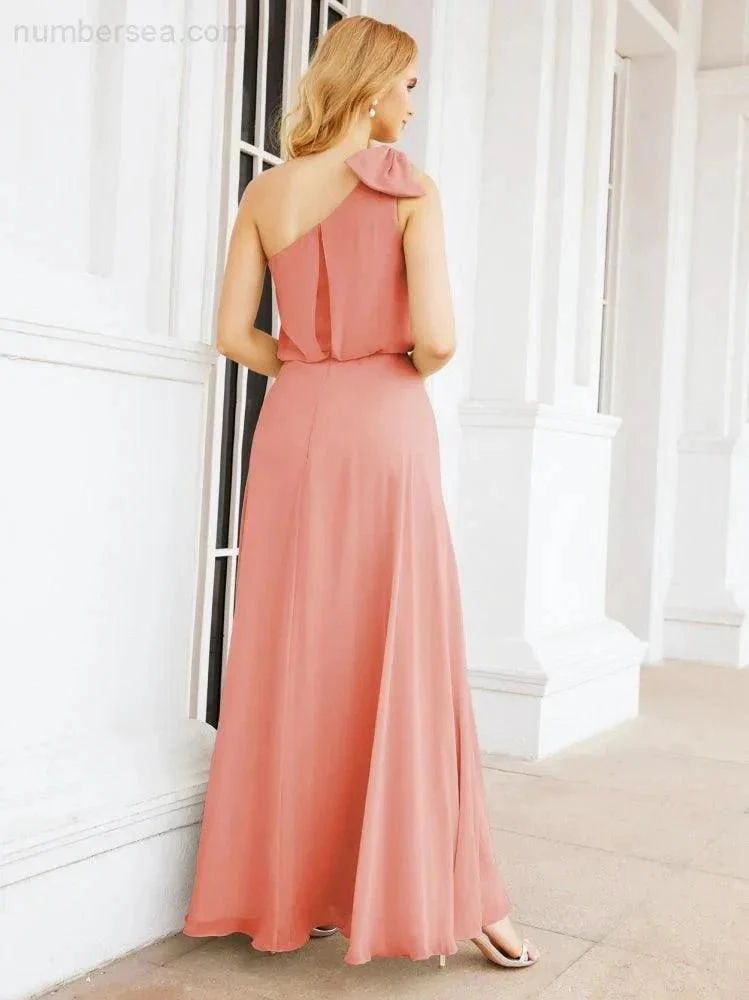 Numbersea Chiffon Ruffled One Shoulder Sleeveless Long Bride Dresses A-line Formal Evening Gown Side Split 28057 - Image 12