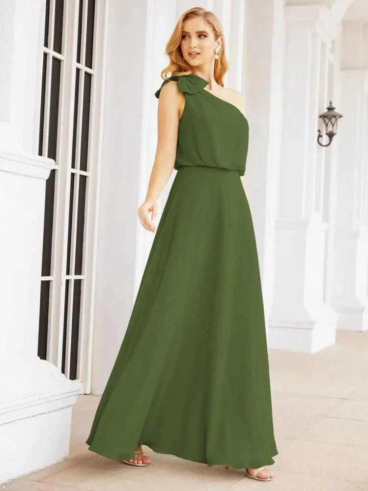 Numbersea Chiffon Ruffled One Shoulder Sleeveless Long Bride Dresses A-line Formal Evening Gown Side Split 28057 - Image 13