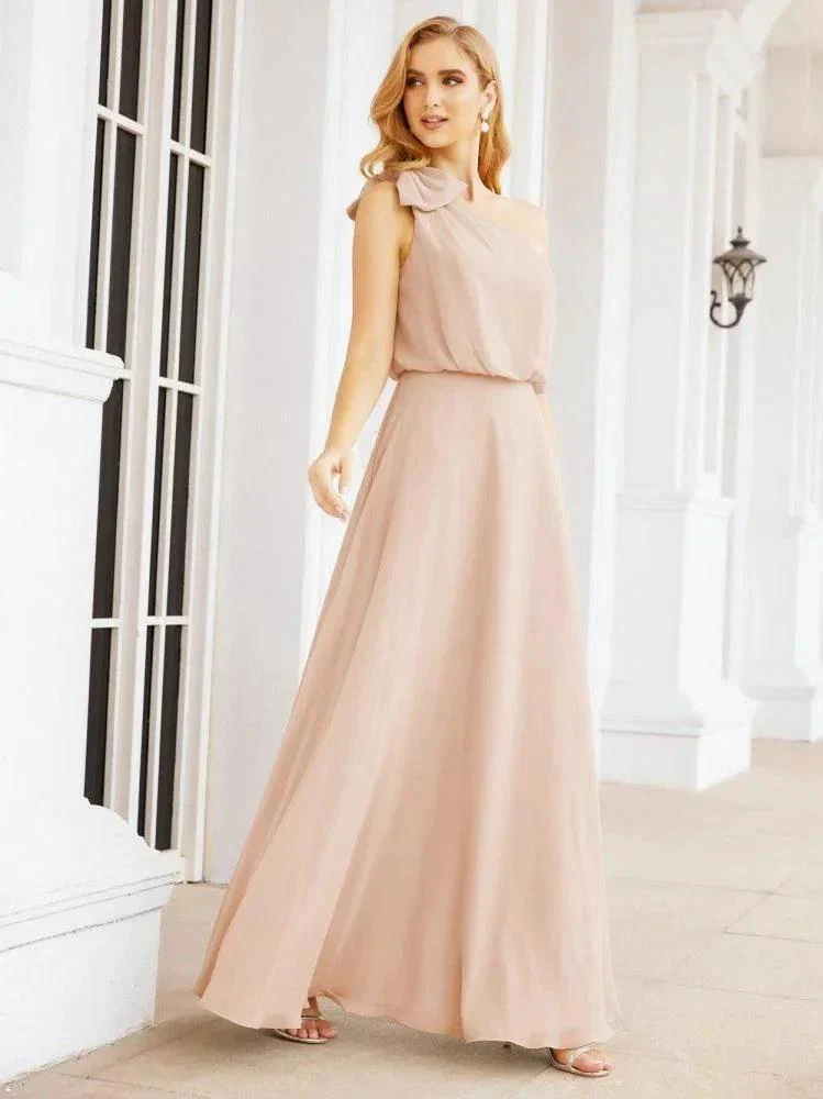 Numbersea Chiffon Ruffled One Shoulder Sleeveless Long Bride Dresses A-line Formal Evening Gown Side Split 28057 - Image 15