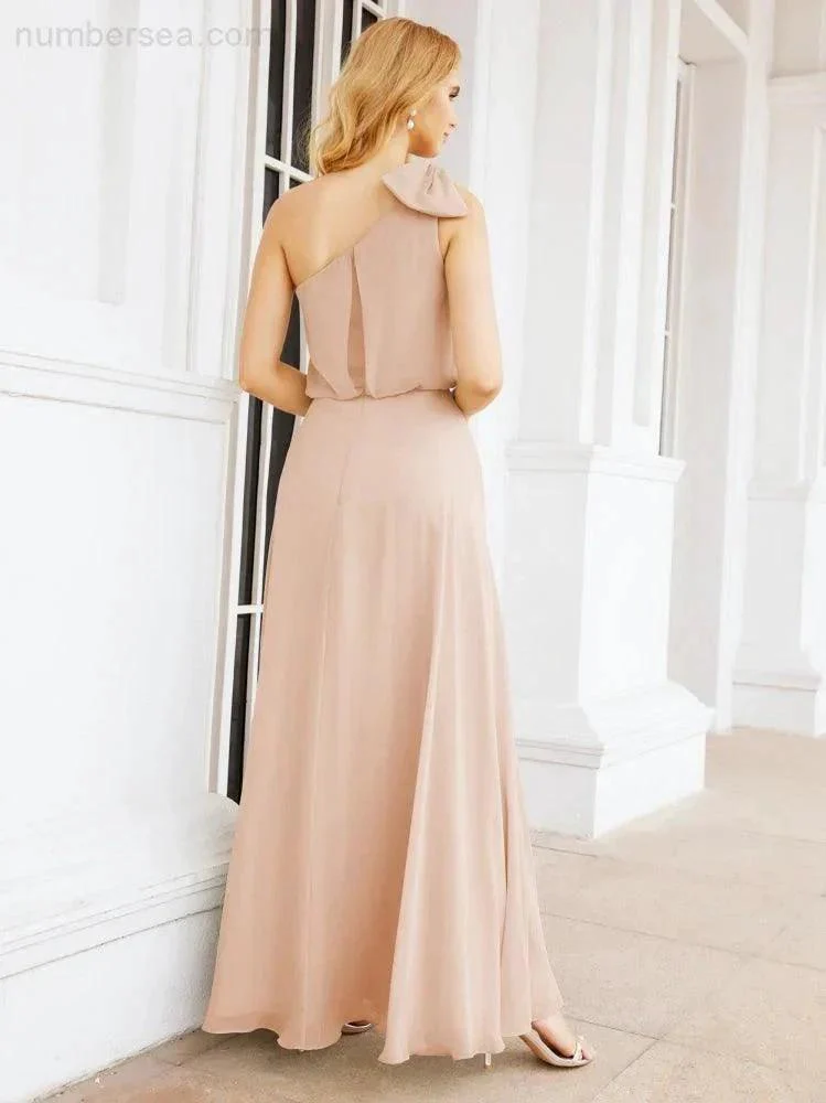 Numbersea Chiffon Ruffled One Shoulder Sleeveless Long Bride Dresses A-line Formal Evening Gown Side Split 28057 - Image 16