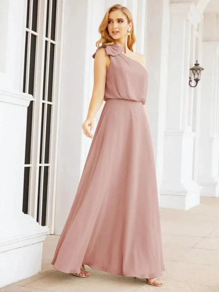 Numbersea Chiffon Ruffled One Shoulder Sleeveless Long Bride Dresses A-line Formal Evening Gown Side Split 28057 - Image 17