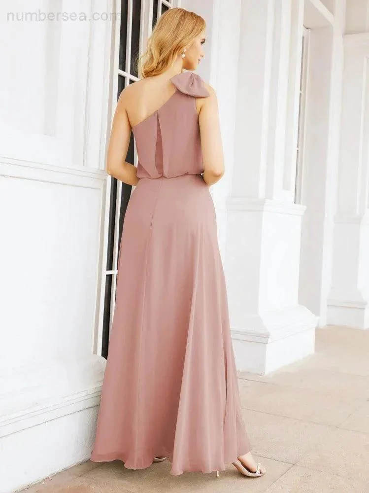 Numbersea Chiffon Ruffled One Shoulder Sleeveless Long Bride Dresses A-line Formal Evening Gown Side Split 28057 - Image 18