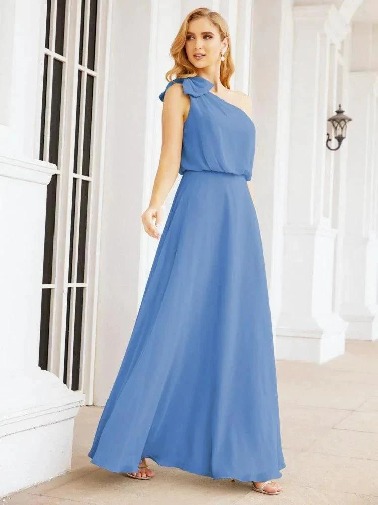 Numbersea Chiffon Ruffled One Shoulder Sleeveless Long Bride Dresses A-line Formal Evening Gown Side Split 28057 - Image 19