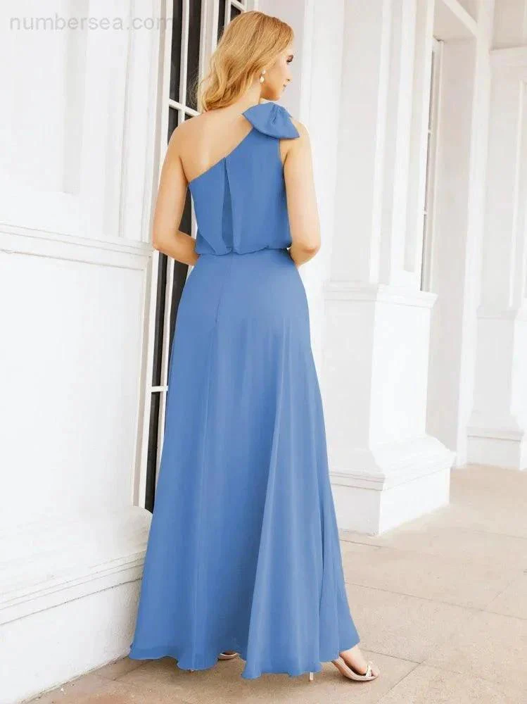 Numbersea Chiffon Ruffled One Shoulder Sleeveless Long Bride Dresses A-line Formal Evening Gown Side Split 28057 - Image 20