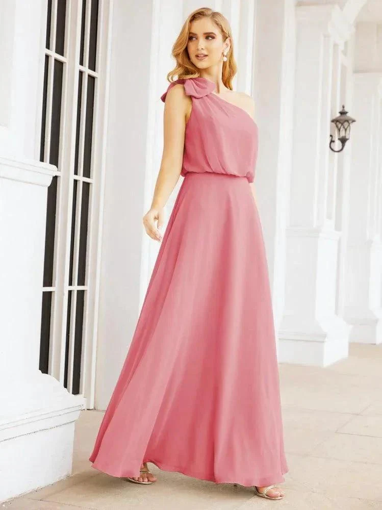 Numbersea Chiffon Ruffled One Shoulder Sleeveless Long Bride Dresses A-line Formal Evening Gown Side Split 28057 - Image 21