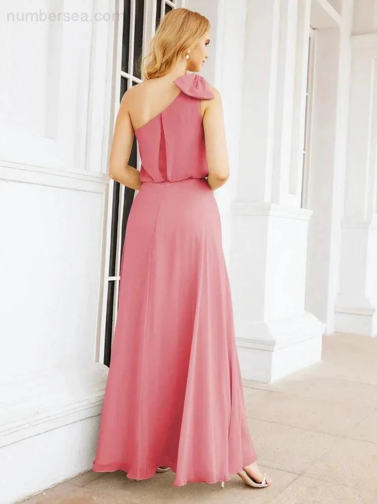 Numbersea Chiffon Ruffled One Shoulder Sleeveless Long Bride Dresses A-line Formal Evening Gown Side Split 28057 - Image 22