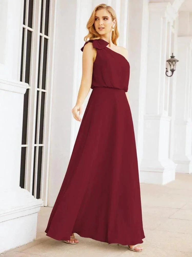 Numbersea Chiffon Ruffled One Shoulder Sleeveless Long Bride Dresses A-line Formal Evening Gown Side Split 28057 - Image 23