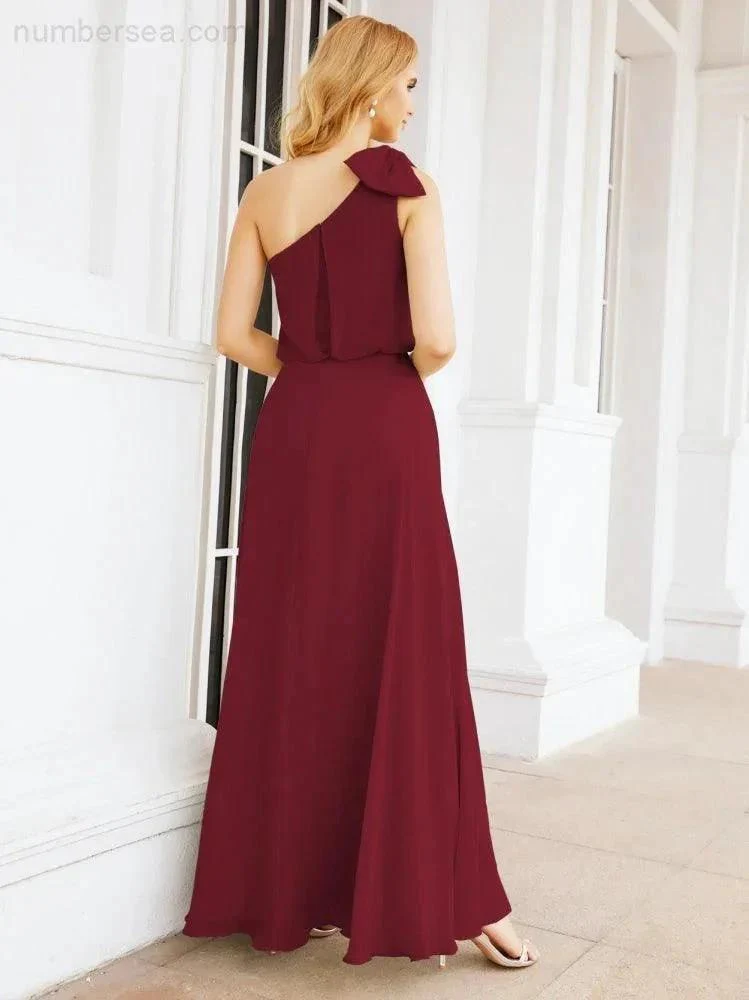 Numbersea Chiffon Ruffled One Shoulder Sleeveless Long Bride Dresses A-line Formal Evening Gown Side Split 28057 - Image 24