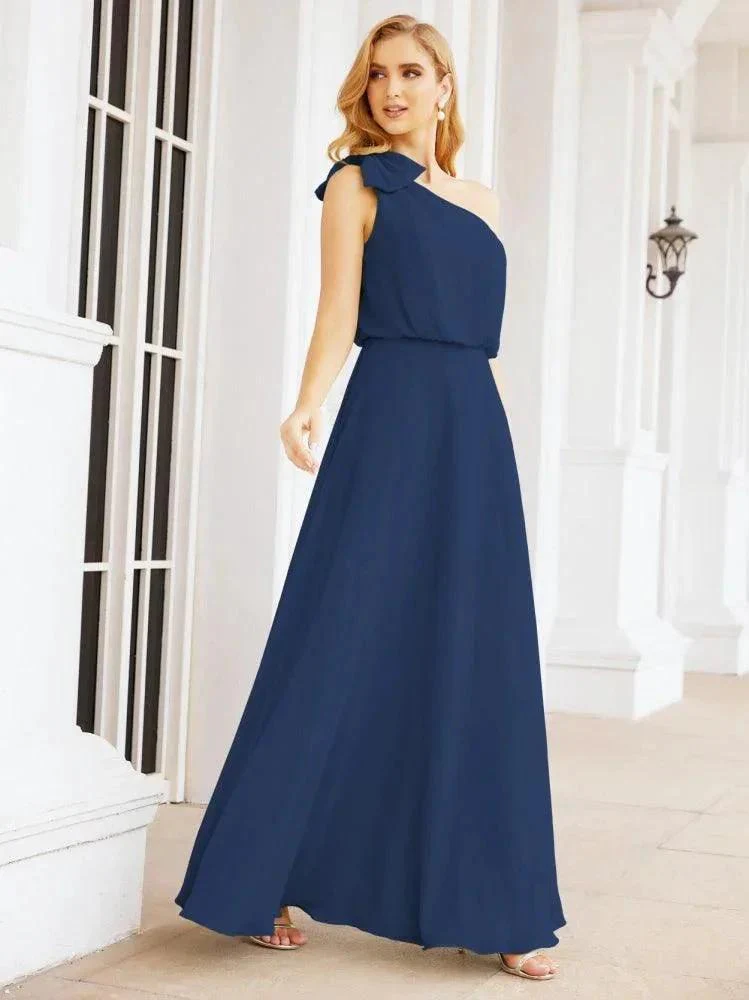 Numbersea Chiffon Ruffled One Shoulder Sleeveless Long Bride Dresses A-line Formal Evening Gown Side Split 28057 - Image 25