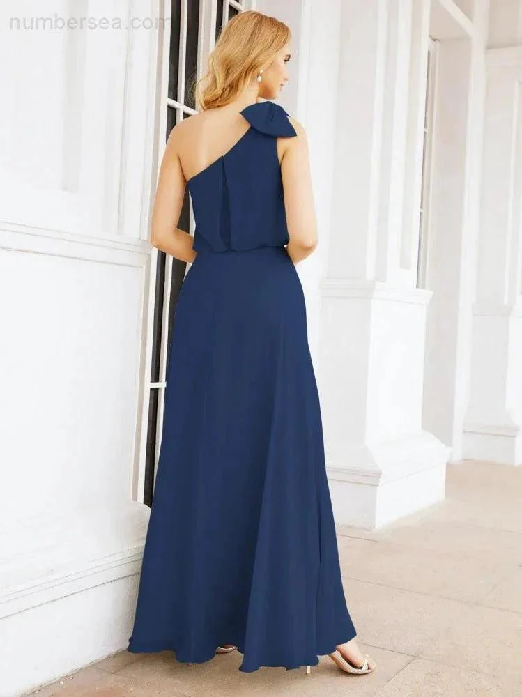 Numbersea Chiffon Ruffled One Shoulder Sleeveless Long Bride Dresses A-line Formal Evening Gown Side Split 28057 - Image 26