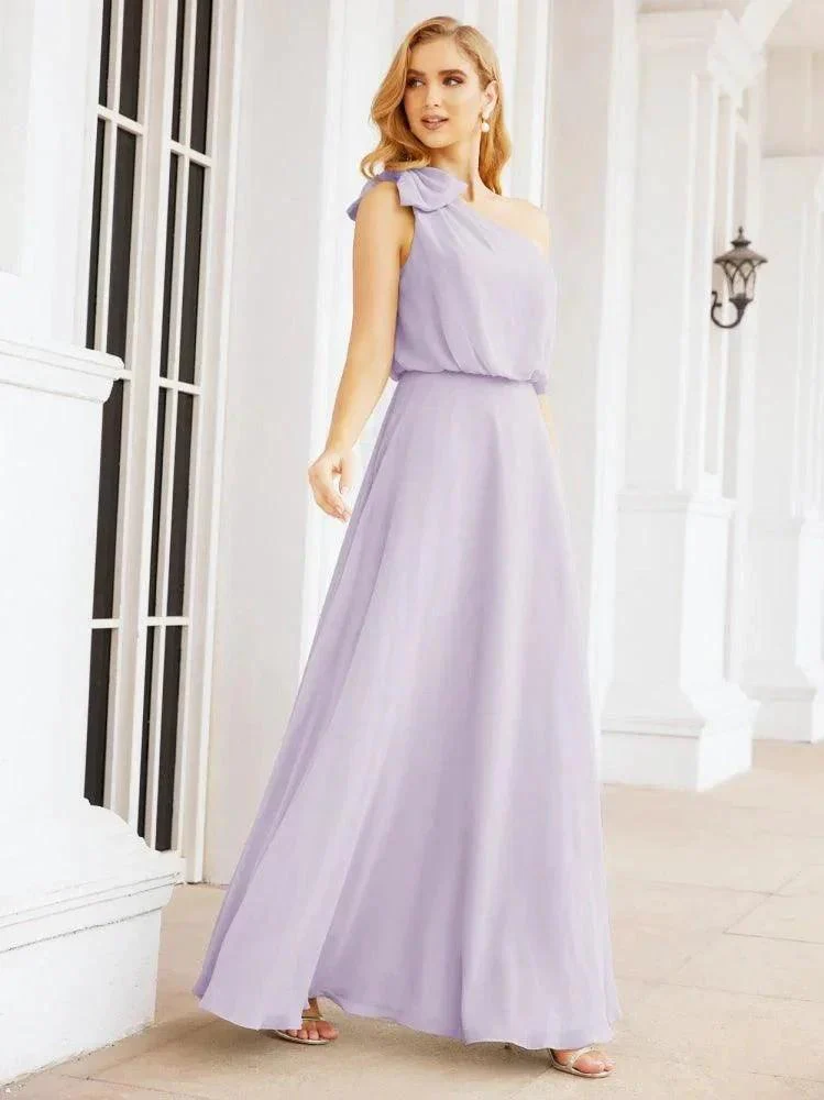 Numbersea Chiffon Ruffled One Shoulder Sleeveless Long Bride Dresses A-line Formal Evening Gown Side Split 28057 - Image 27