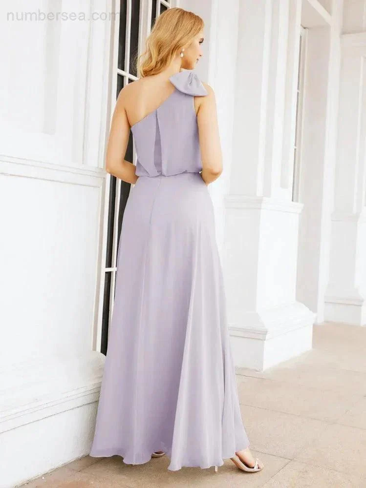 Numbersea Chiffon Ruffled One Shoulder Sleeveless Long Bride Dresses A-line Formal Evening Gown Side Split 28057 - Image 28