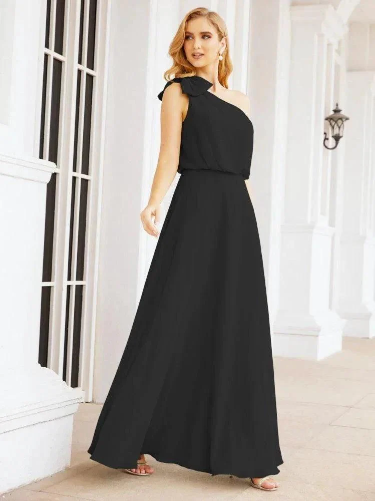 Numbersea Chiffon Ruffled One Shoulder Sleeveless Long Bride Dresses A-line Formal Evening Gown Side Split 28057 - Image 29