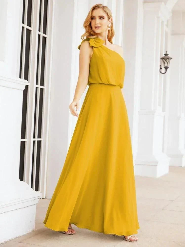 Numbersea Chiffon Ruffled One Shoulder Sleeveless Long Bride Dresses A-line Formal Evening Gown Side Split 28057 - Image 3