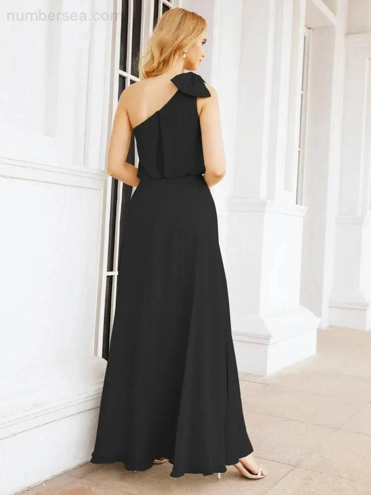 Numbersea Chiffon Ruffled One Shoulder Sleeveless Long Bride Dresses A-line Formal Evening Gown Side Split 28057 - Image 30