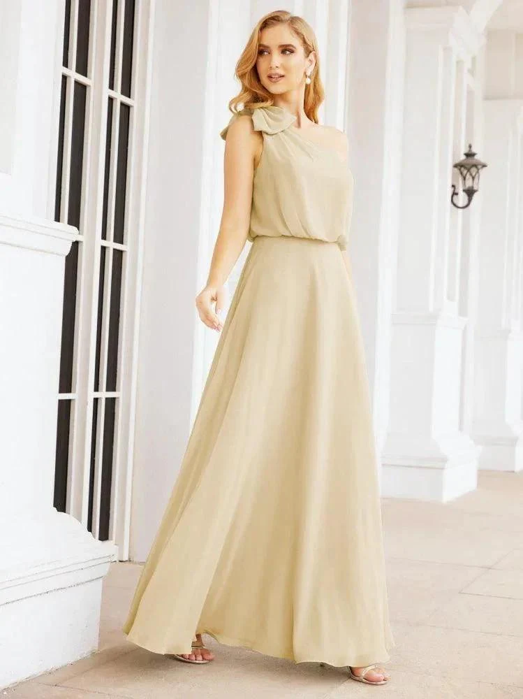 Numbersea Chiffon Ruffled One Shoulder Sleeveless Long Bride Dresses A-line Formal Evening Gown Side Split 28057 - Image 31