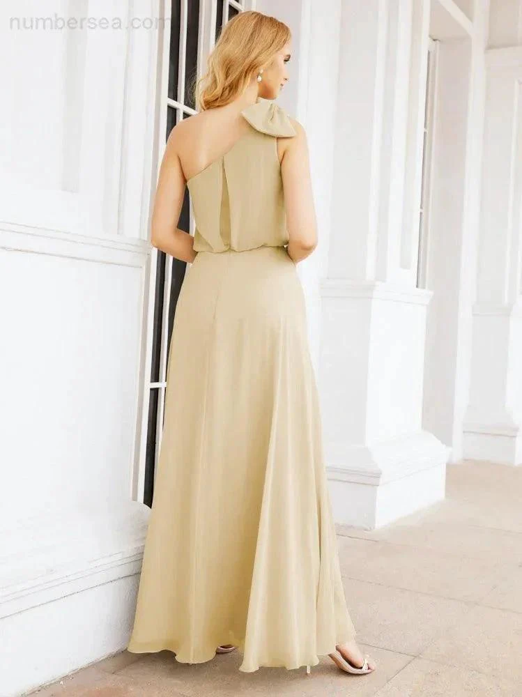 Numbersea Chiffon Ruffled One Shoulder Sleeveless Long Bride Dresses A-line Formal Evening Gown Side Split 28057 - Image 32