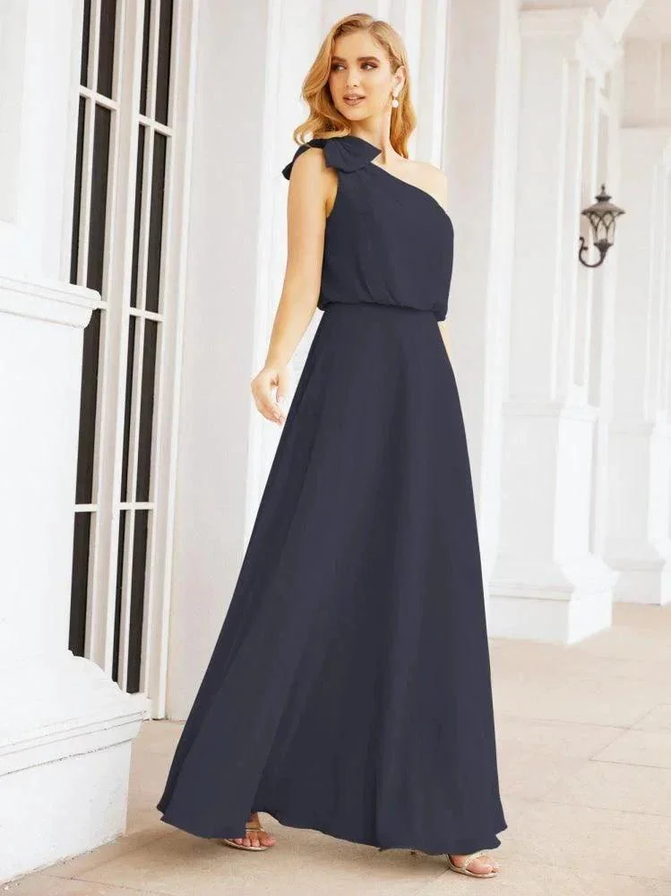 Numbersea Chiffon Ruffled One Shoulder Sleeveless Long Bride Dresses A-line Formal Evening Gown Side Split 28057 - Image 35