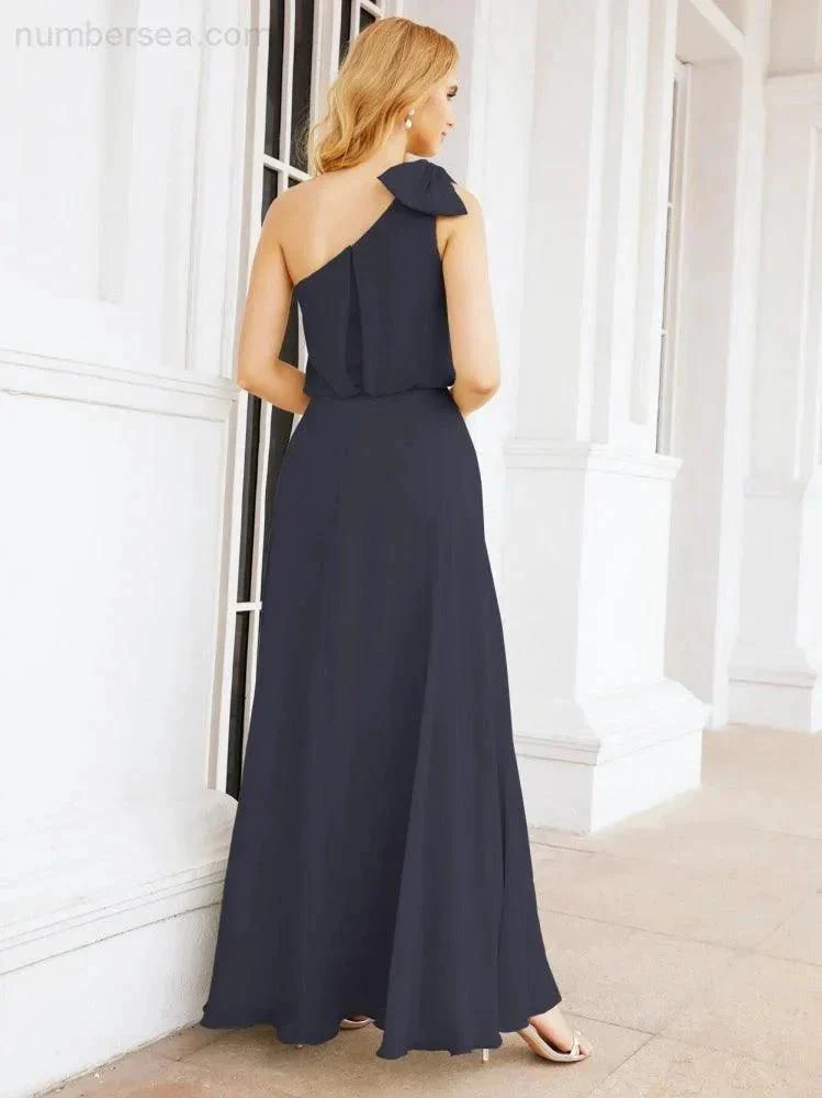 Numbersea Chiffon Ruffled One Shoulder Sleeveless Long Bride Dresses A-line Formal Evening Gown Side Split 28057 - Image 36
