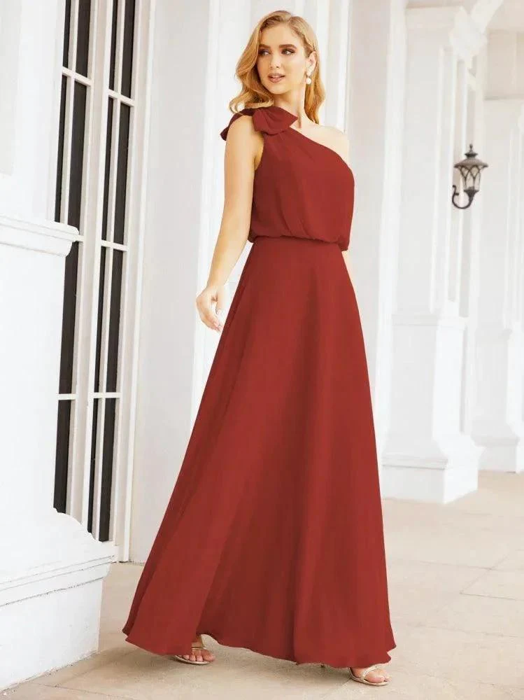 Numbersea Chiffon Ruffled One Shoulder Sleeveless Long Bride Dresses A-line Formal Evening Gown Side Split 28057 - Image 37