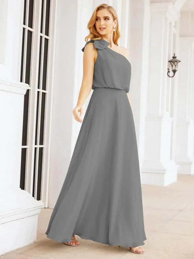 Numbersea Chiffon Ruffled One Shoulder Sleeveless Long Bride Dresses A-line Formal Evening Gown Side Split 28057 - Image 39