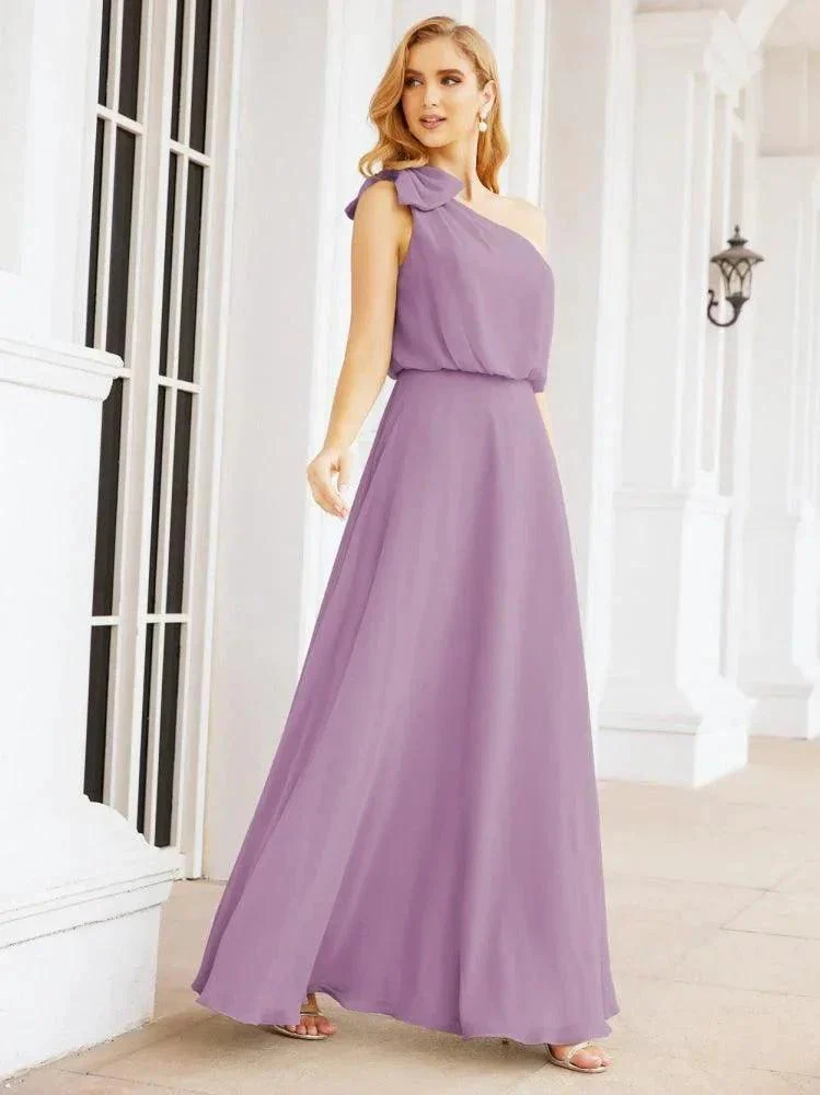 Numbersea Chiffon Ruffled One Shoulder Sleeveless Long Bride Dresses A-line Formal Evening Gown Side Split 28057 - Image 41