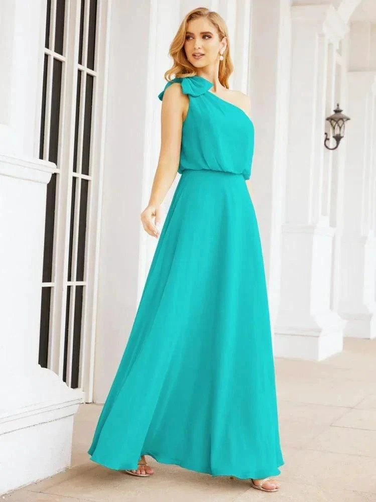 Numbersea Chiffon Ruffled One Shoulder Sleeveless Long Bride Dresses A-line Formal Evening Gown Side Split 28057 - Image 45