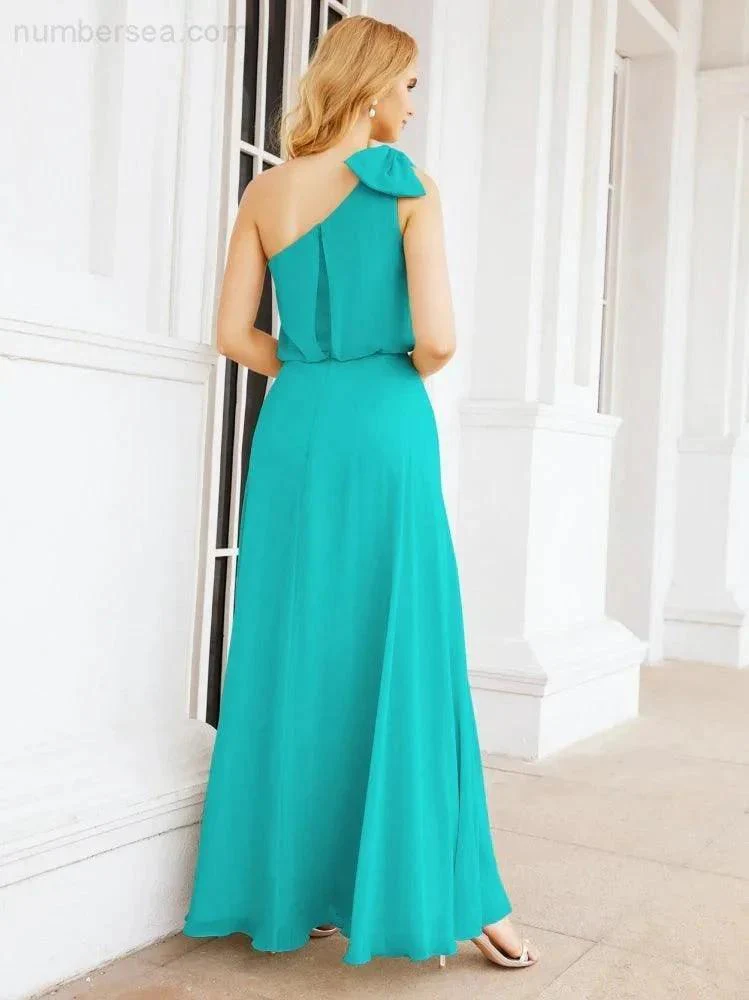 Numbersea Chiffon Ruffled One Shoulder Sleeveless Long Bride Dresses A-line Formal Evening Gown Side Split 28057 - Image 46