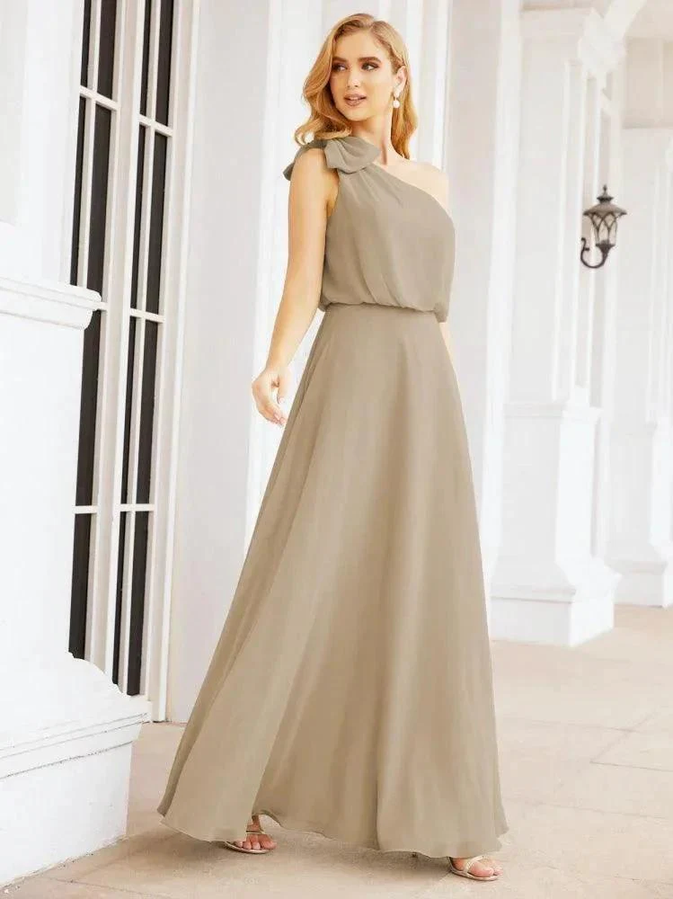 Numbersea Chiffon Ruffled One Shoulder Sleeveless Long Bride Dresses A-line Formal Evening Gown Side Split 28057 - Image 47