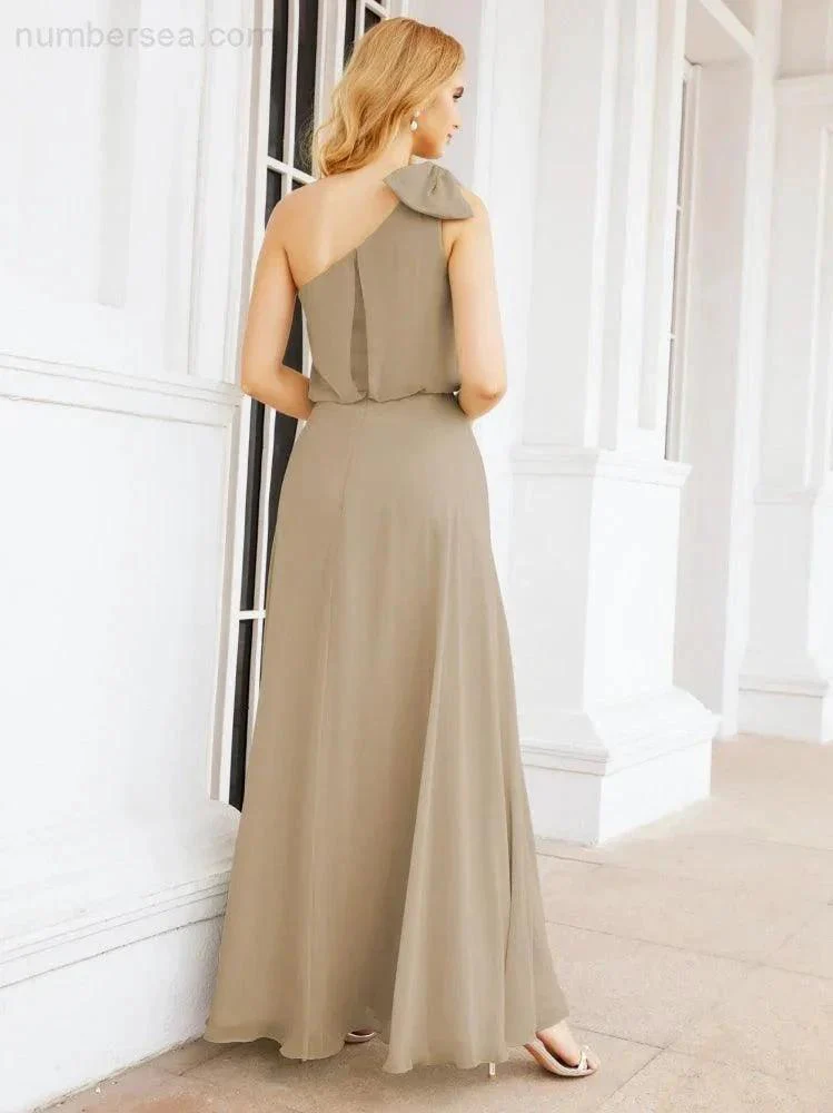 Numbersea Chiffon Ruffled One Shoulder Sleeveless Long Bride Dresses A-line Formal Evening Gown Side Split 28057 - Image 48
