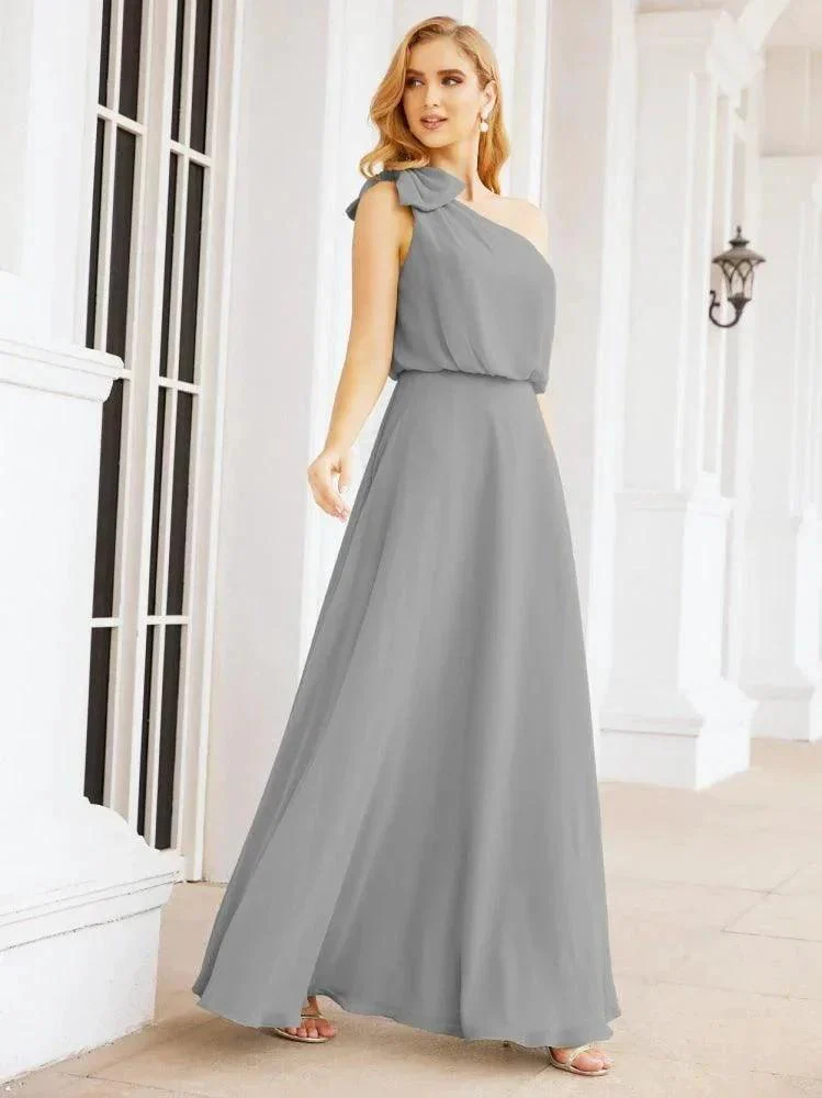 Numbersea Chiffon Ruffled One Shoulder Sleeveless Long Bride Dresses A-line Formal Evening Gown Side Split 28057 - Image 49