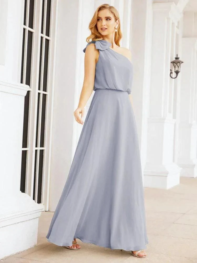 Numbersea Chiffon Ruffled One Shoulder Sleeveless Long Bride Dresses A-line Formal Evening Gown Side Split 28057 - Image 5