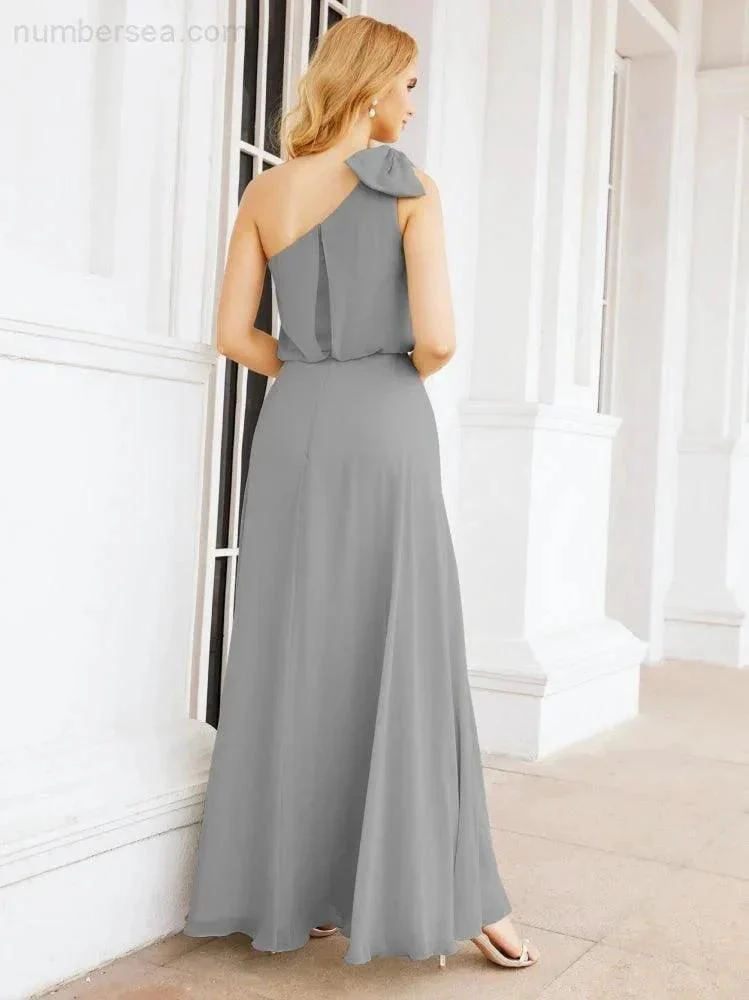 Numbersea Chiffon Ruffled One Shoulder Sleeveless Long Bride Dresses A-line Formal Evening Gown Side Split 28057 - Image 50