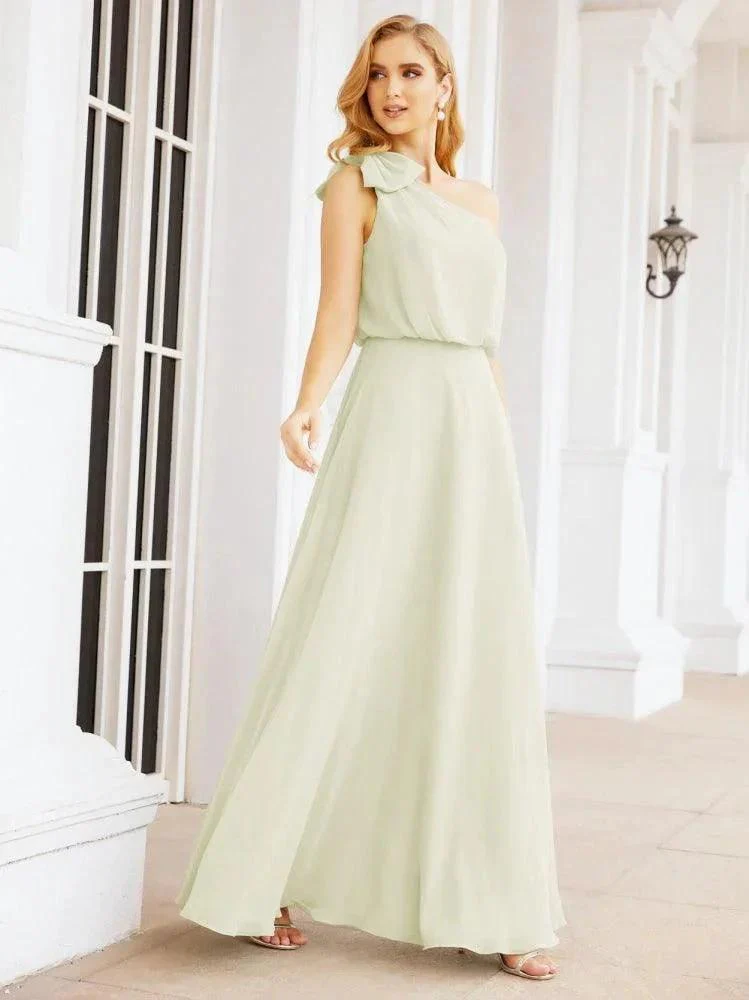 Numbersea Chiffon Ruffled One Shoulder Sleeveless Long Bride Dresses A-line Formal Evening Gown Side Split 28057 - Image 51